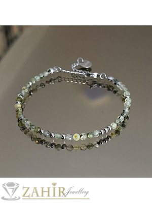 Мега яка гривна за ръка или глезен от естествен зелен авантюрин 3 мм топче и стоманени елементи, закопчалка и удължител - GA3033